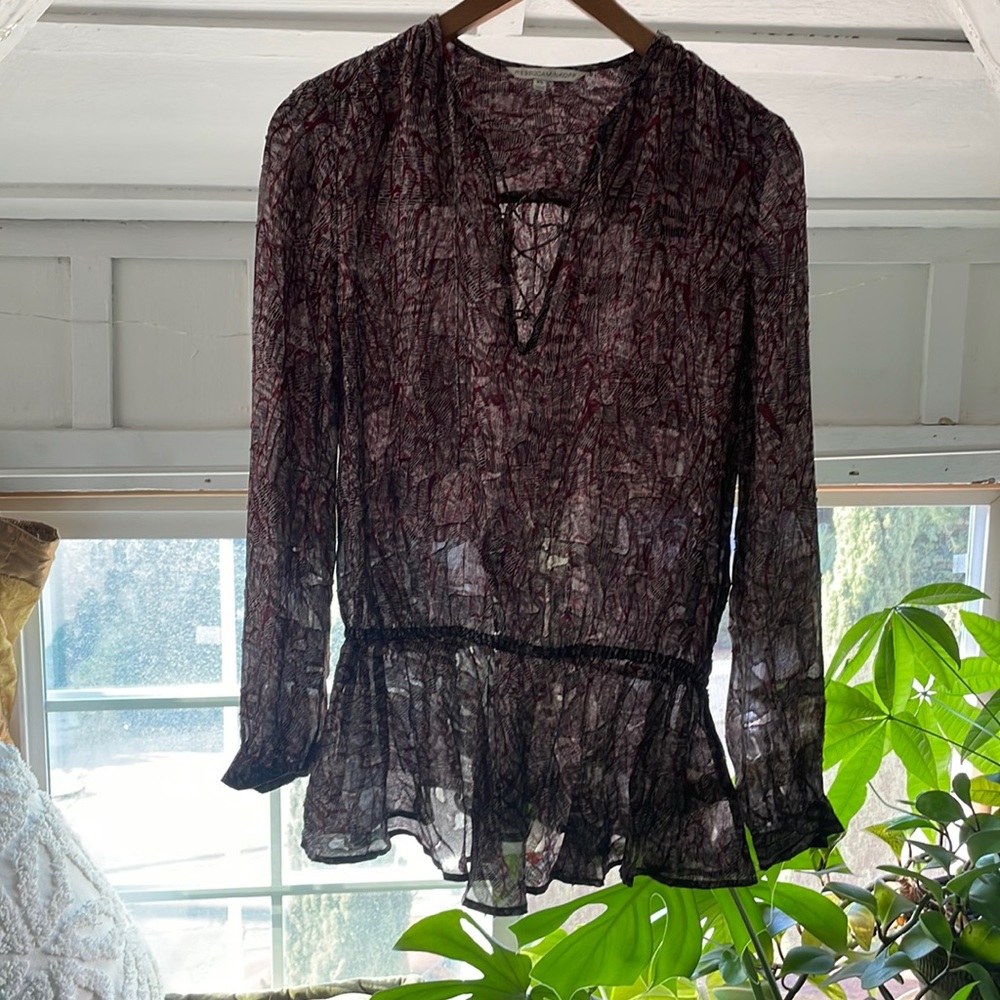 Rebecca Minkoff 100% Silk Peasant Blouse